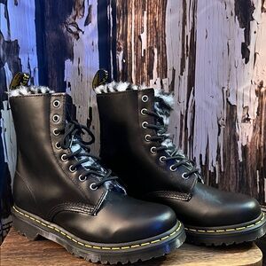 Dr. Martens Black Leather Fur-Lined Combat Boots